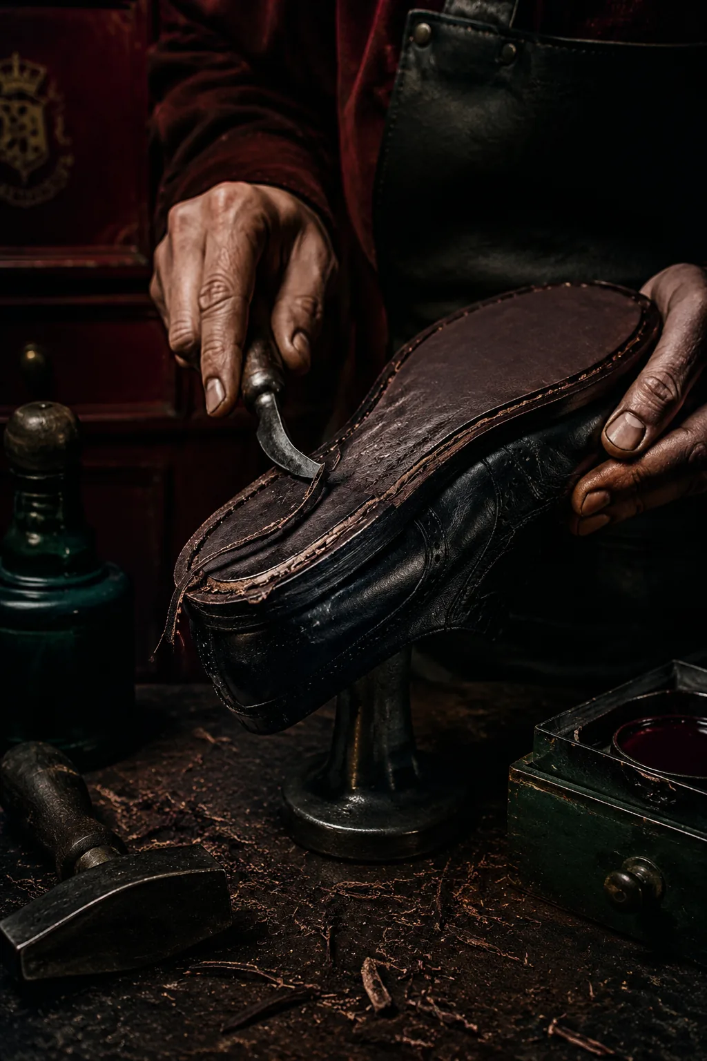 Resolado en curso: zapato Oxford negro con nueva suela de cuero